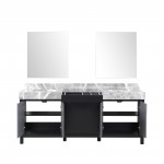 Zilara 80" Black and Grey Double Vanity, Castle Grey Marble Tops, White Square Sinks, and 30" Frameless Mirrors