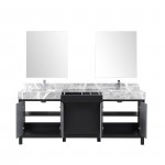 Zilara 80" Black and Grey Double Vanity, Castle Grey Marble Tops, Square Sinks, Monte Chrome Faucet Set, and 30" Mirrors