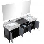 Zilara 80" Black and Grey Double Vanity, Castle Grey Marble Tops, Square Sinks, Monte Chrome Faucet Set, and 30" Mirrors