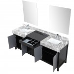 Zilara 80" Black and Grey Double Vanity, Castle Grey Marble Tops, Square Sinks, Monte Chrome Faucet Set, and 30" Mirrors