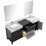 Zilara 80" Black and Grey Double Vanity, Castle Grey Marble Tops, Square Sinks, Monte Chrome Faucet Set, and 30" Mirrors