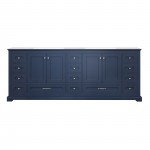 Dukes 84" Navy Blue Double Vanity, White Carrara Marble Top, White Square Sinks and no Mirror