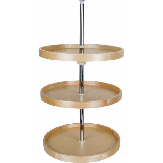 18" Round Banded Lazy Susan Three Shelf Set with Twist and Lock Pole