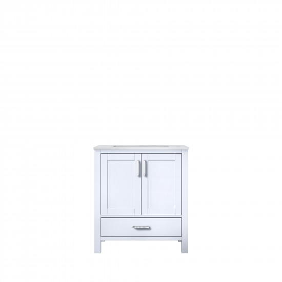 Jacques 30" White Single Vanity, White Carrara Marble Top, White Square Sink and no Mirror