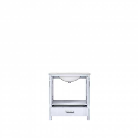 Jacques 30" White Single Vanity, White Carrara Marble Top, White Square Sink and no Mirror