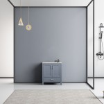 Jacques 30" Dark Grey Single Vanity, White Carrara Marble Top, White Square Sink and no Mirror
