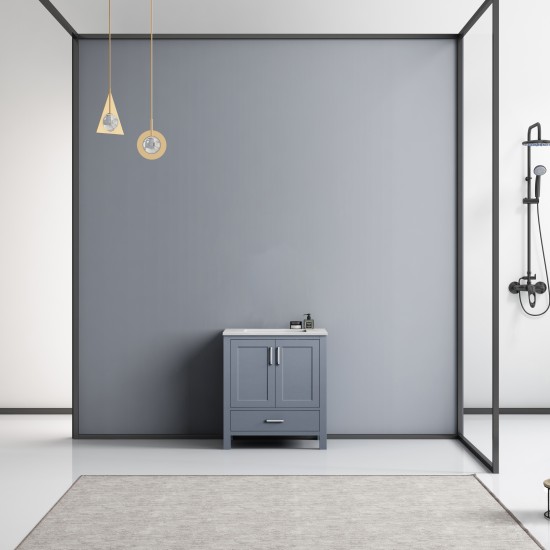 Jacques 30" Dark Grey Single Vanity, White Carrara Marble Top, White Square Sink and no Mirror