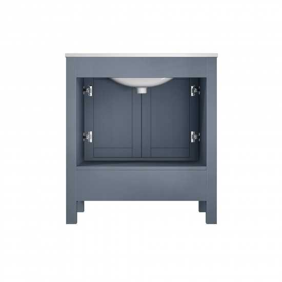 Jacques 30" Dark Grey Single Vanity, White Carrara Marble Top, White Square Sink and no Mirror