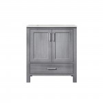 Jacques 30" Distressed Grey Single Vanity, White Carrara Marble Top, White Square Sink and no Mirror