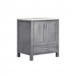 Jacques 30" Distressed Grey Single Vanity, White Carrara Marble Top, White Square Sink and no Mirror