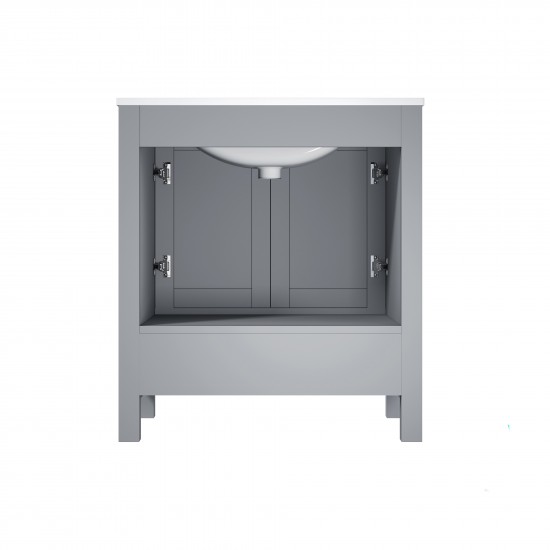 Jacques 30" Distressed Grey Single Vanity, White Carrara Marble Top, White Square Sink and no Mirror