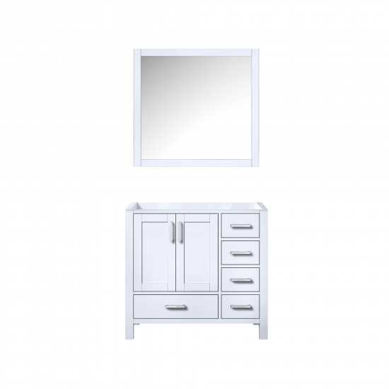 Jacques 36" White Single Vanity, no Top and 34" Mirror - Left Version