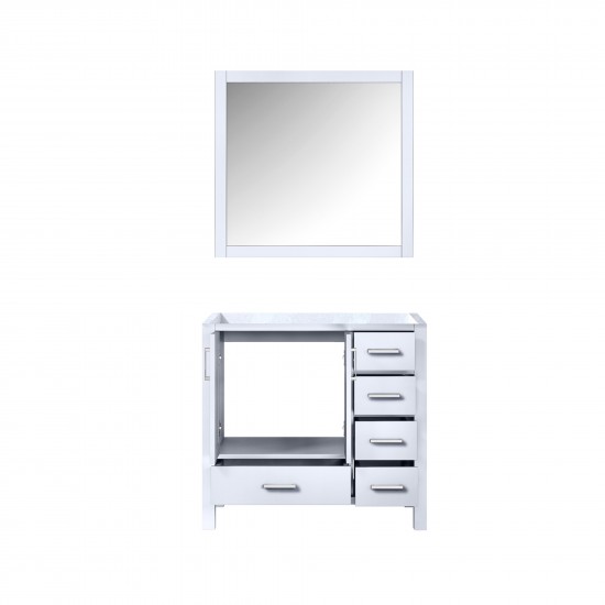 Jacques 36" White Single Vanity, no Top and 34" Mirror - Left Version