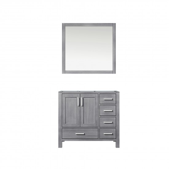 Jacques 36" Distressed Grey Single Vanity, no Top and 34" Mirror - Left Version