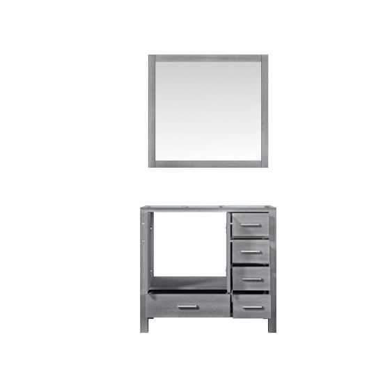 Jacques 36" Distressed Grey Single Vanity, no Top and 34" Mirror - Left Version