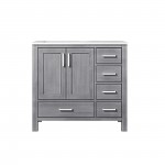 Jacques 36" Distressed Grey Single Vanity, White Carrara Marble Top, White Square Sink and no Mirror - Left Version