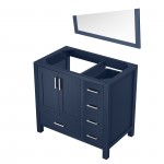 Jacques 36" Navy Blue Single Vanity, no Top and 34" Mirror - Left Version