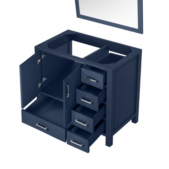 Jacques 36" Navy Blue Single Vanity, no Top and 34" Mirror - Left Version