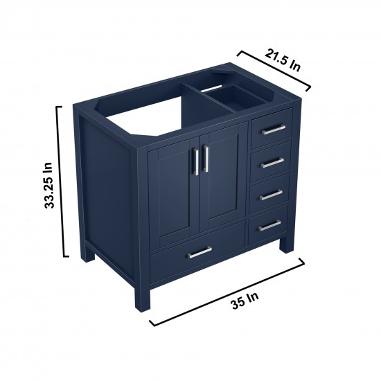 Jacques 36" Navy Blue Single Vanity, no Top and 34" Mirror - Left Version