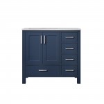 Jacques 36" Navy Blue Single Vanity, White Carrara Marble Top, White Square Sink and no Mirror - Left Version