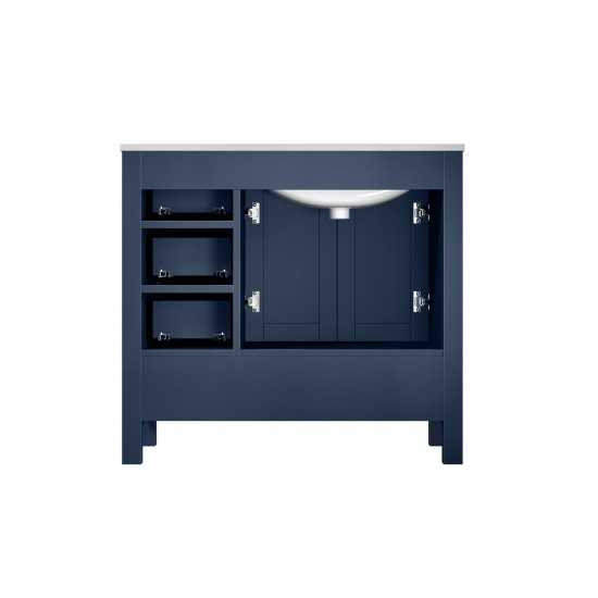 Jacques 36" Navy Blue Single Vanity, White Carrara Marble Top, White Square Sink and no Mirror - Left Version