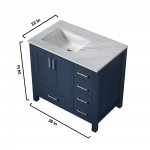 Jacques 36" Navy Blue Single Vanity, White Carrara Marble Top, White Square Sink and no Mirror - Left Version