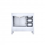 Jacques 36" White Single Vanity, White Carrara Marble Top, White Square Sink and 34" Mirror w/ Faucet - Right Version