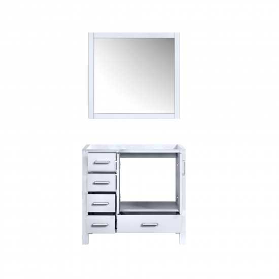 Jacques 36" White Single Vanity, no Top and 34" Mirror - Right Version