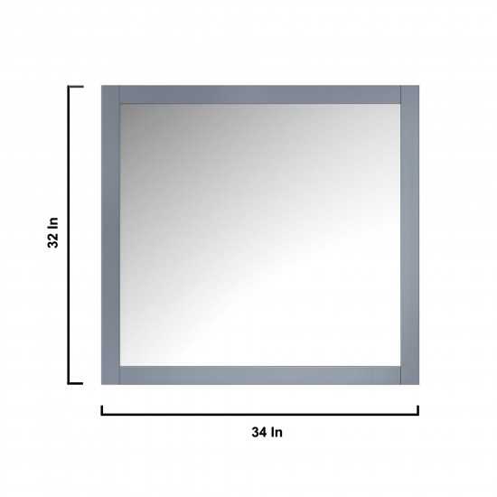 Jacques 36" Dark Grey Single Vanity, White Carrara Marble Top, White Square Sink and 34" Mirror w/ Faucet - Right Version
