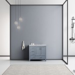 Jacques 36" Dark Grey Single Vanity, White Carrara Marble Top, White Square Sink and no Mirror - Right Version