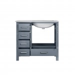 Jacques 36" Dark Grey Single Vanity, White Carrara Marble Top, White Square Sink and no Mirror - Right Version