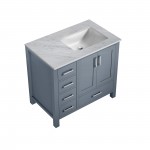 Jacques 36" Dark Grey Single Vanity, White Carrara Marble Top, White Square Sink and no Mirror - Right Version