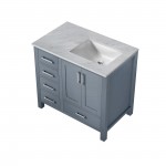 Jacques 36" Dark Grey Single Vanity, White Carrara Marble Top, White Square Sink and no Mirror - Right Version