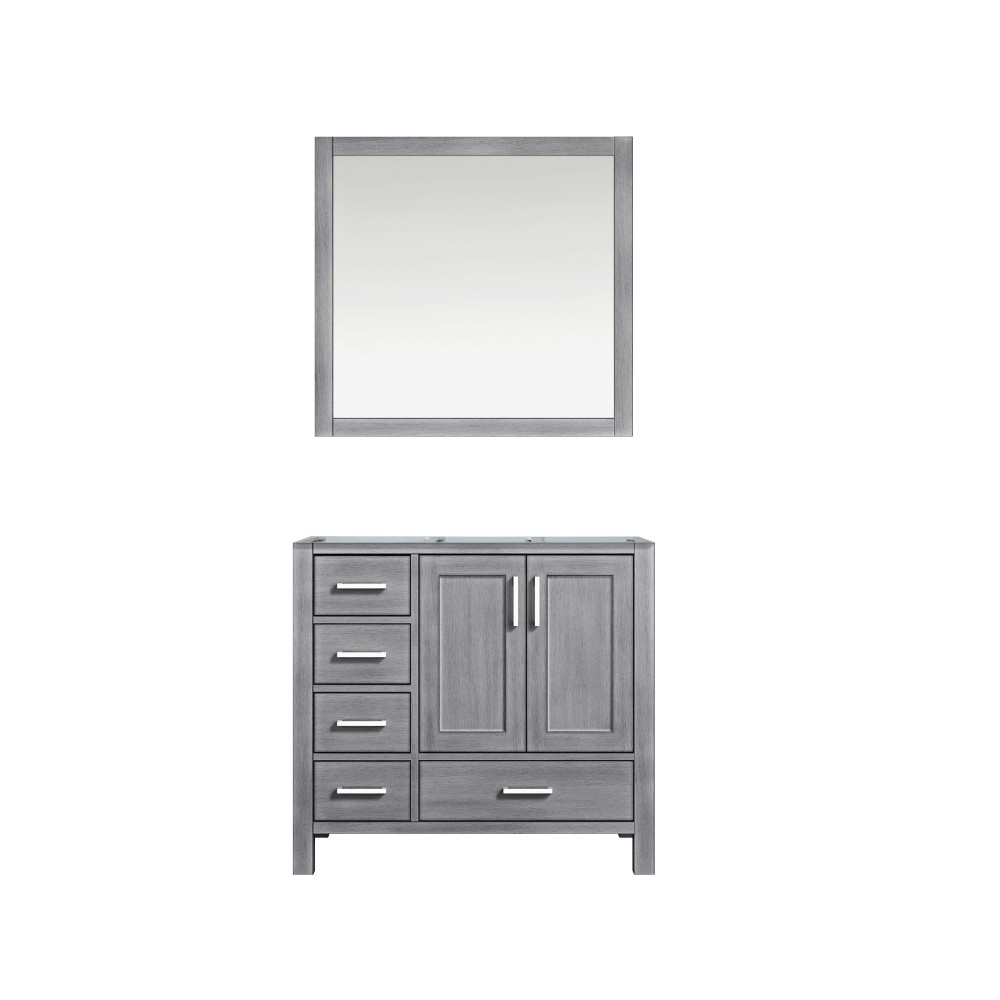 Jacques 36" Distressed Grey Single Vanity, no Top and 34" Mirror - Right Version