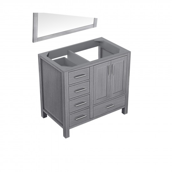 Jacques 36" Distressed Grey Single Vanity, no Top and 34" Mirror - Right Version