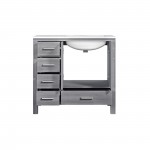 Jacques 36" Distressed Grey Single Vanity, White Carrara Marble Top, White Square Sink and no Mirror - Right Version