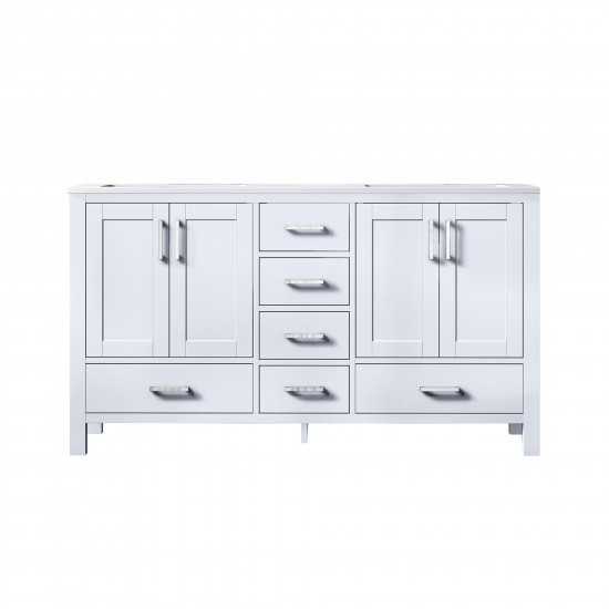 Jacques 60" White Double Vanity, White Carrara Marble Top, White Square Sinks and no Mirror