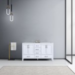 Jacques 60" White Double Vanity, White Carrara Marble Top, White Square Sinks and no Mirror