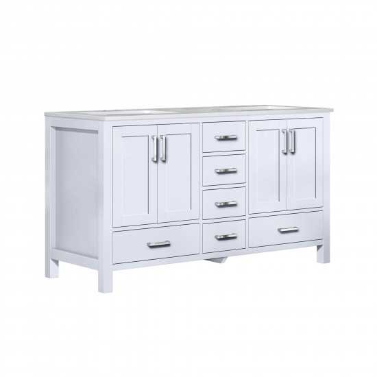 Jacques 60" White Double Vanity, White Carrara Marble Top, White Square Sinks and no Mirror