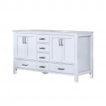 Jacques 60" White Double Vanity, White Carrara Marble Top, White Square Sinks and no Mirror