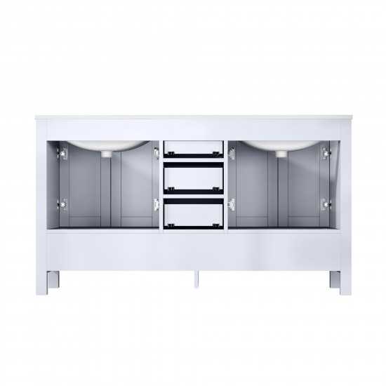 Jacques 60" White Double Vanity, White Carrara Marble Top, White Square Sinks and no Mirror