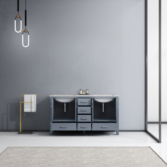 Jacques 60" Dark Grey Double Vanity, White Carrara Marble Top, White Square Sinks and no Mirror