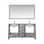 Jacques 60" Distressed Grey Double Vanity, White Carrara Marble Top, White Square Sinks and 58" Mirror w/ Faucets