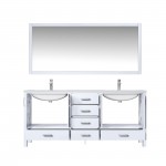 Jacques 72" White Double Vanity, White Carrara Marble Top, White Square Sinks and 70" Mirror w/ Faucets