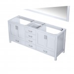 Jacques 72" White Double Vanity, no Top and 70" Mirror