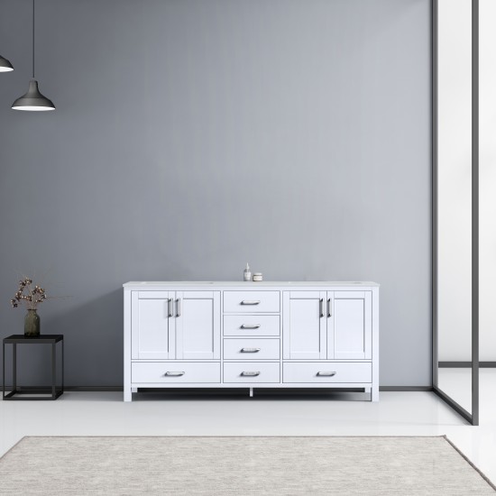 Jacques 72" White Double Vanity, White Carrara Marble Top, White Square Sinks and no Mirror