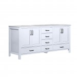 Jacques 72" White Double Vanity, White Carrara Marble Top, White Square Sinks and no Mirror