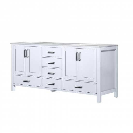 Jacques 72" White Double Vanity, White Carrara Marble Top, White Square Sinks and no Mirror