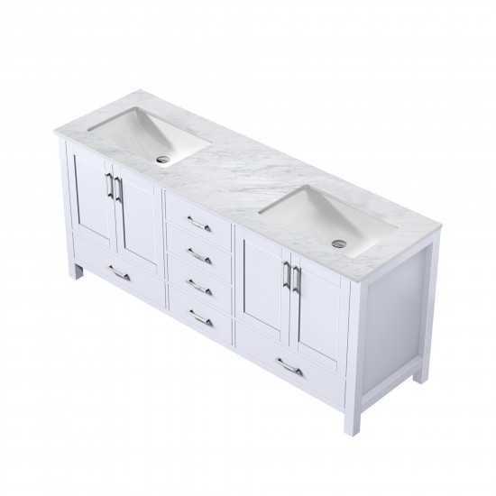 Jacques 72" White Double Vanity, White Carrara Marble Top, White Square Sinks and no Mirror