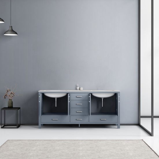 Jacques 72" Dark Grey Double Vanity, White Carrara Marble Top, White Square Sinks and no Mirror